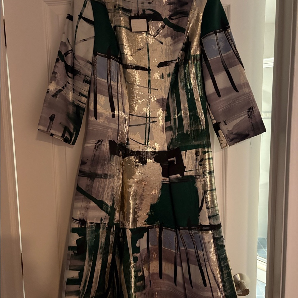 Elegant Green and Gold Abstract Dress